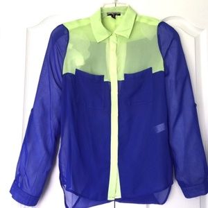 Neon Green and Blue Sheer Blouse